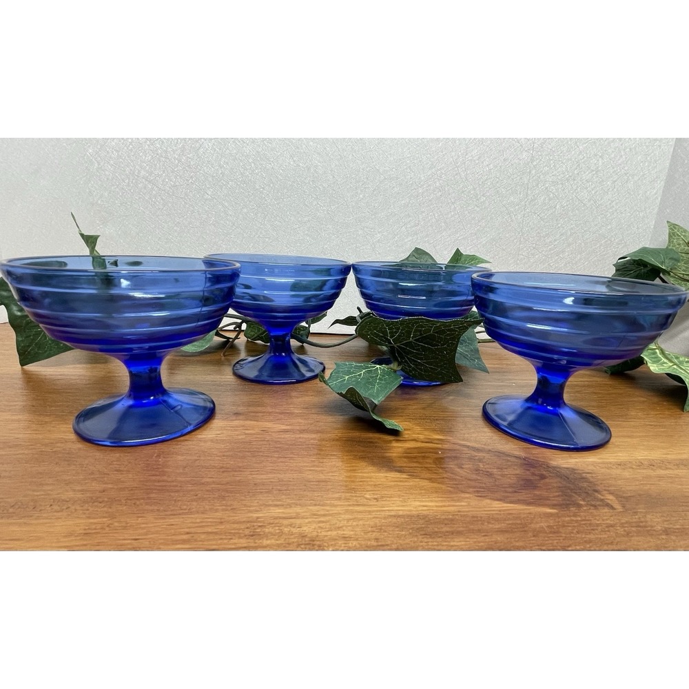 Vintage Hazel-Atlas Moderntone cobalt blue footed sherbet or champagne glasses